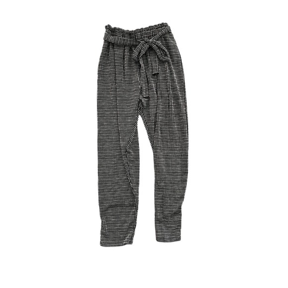 Caution To The Wind Pants - CAUTION TO THE WIND Black/White Checked Paperbag Pants High Rise Women's Size M
